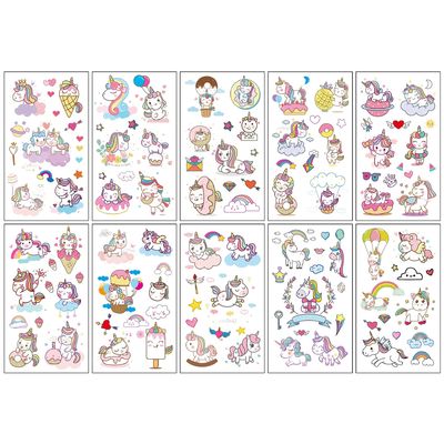 Zeichentrickfilm-Tattoosticker Wasserdichte Körperkunst für Kinder Süße Kinder & Meerjungfrau Dinosaurier Tiere