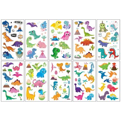 Zeichentrickfilm-Tattoosticker Wasserdichte Körperkunst für Kinder Süße Kinder & Meerjungfrau Dinosaurier Tiere