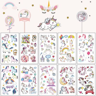 Zeichentrickfilm-Tattoosticker Wasserdichte Körperkunst für Kinder Süße Kinder & Meerjungfrau Dinosaurier Tiere