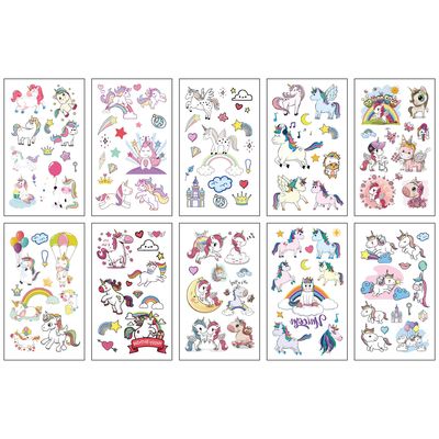 Zeichentrickfilm-Tattoosticker Wasserdichte Körperkunst für Kinder Süße Kinder & Meerjungfrau Dinosaurier Tiere