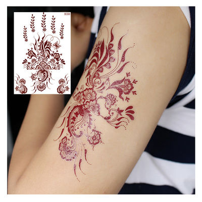 Europäisch-Amerikanisches Zinnoberrotes Geometrisches Muster Temporäres Körper Tattoo Wasserdicht Rot Braun Weiß Spitze für Partys