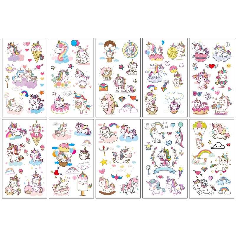 Zeichentrickfilm-Tattoosticker Wasserdichte Körperkunst für Kinder Süße Kinder & Meerjungfrau Dinosaurier Tiere