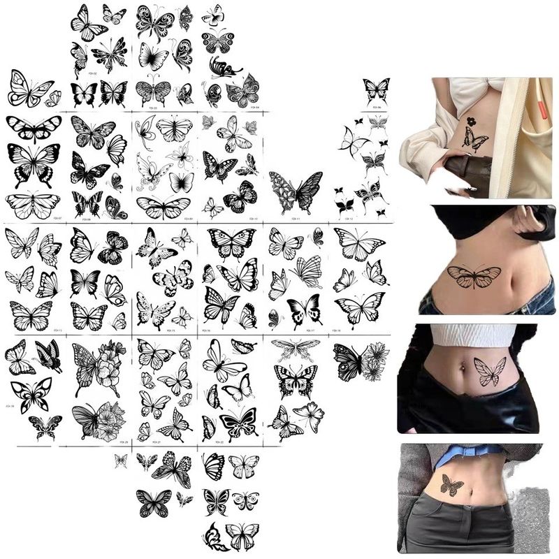 Neues schwarzes Schmetterling temporäres Tattoo-Aufkleber-Papier-Design für die Körperanwendung für Arm, Schlüsselbein, Brust