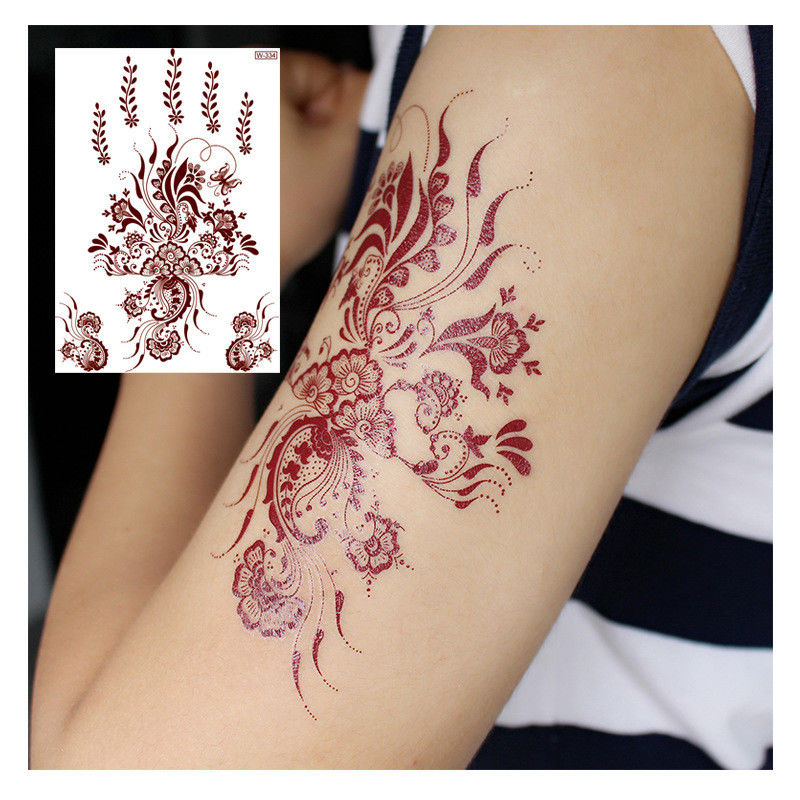 Europäisch-Amerikanisches Zinnoberrotes Geometrisches Muster Temporäres Körper Tattoo Wasserdicht Rot Braun Weiß Spitze für Partys